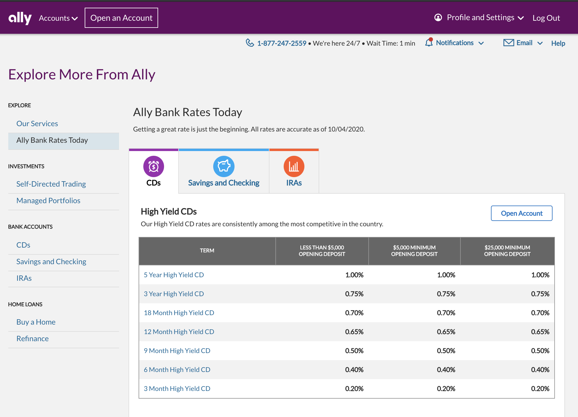Explore products and rates bank rates page