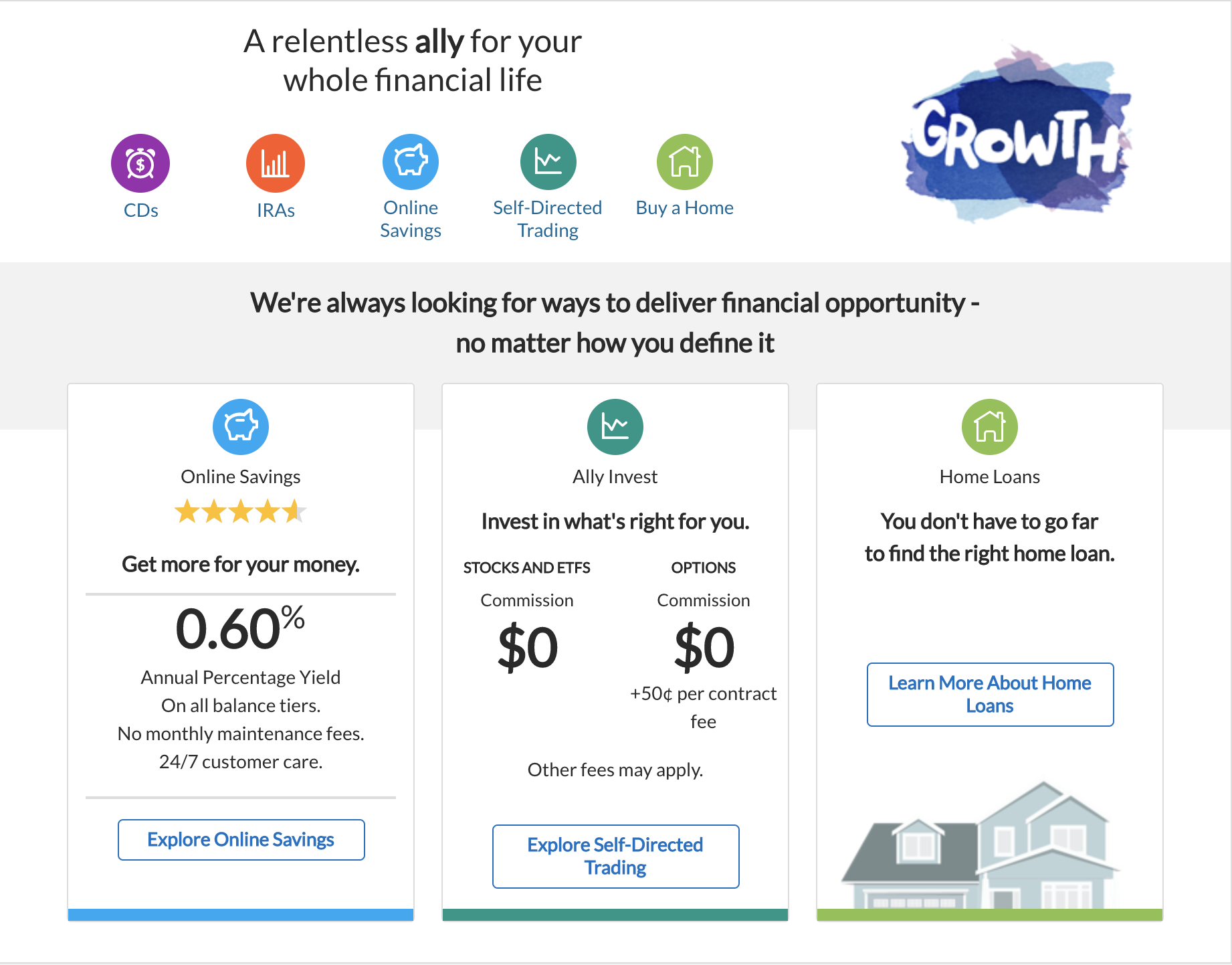 Explore products and rates landing page