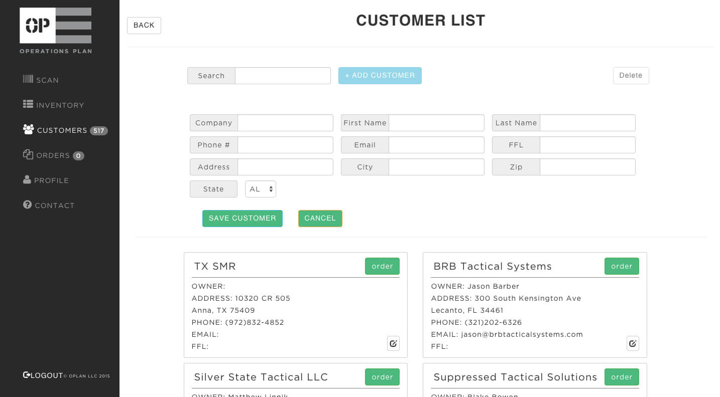 oplan inventory website screen capture