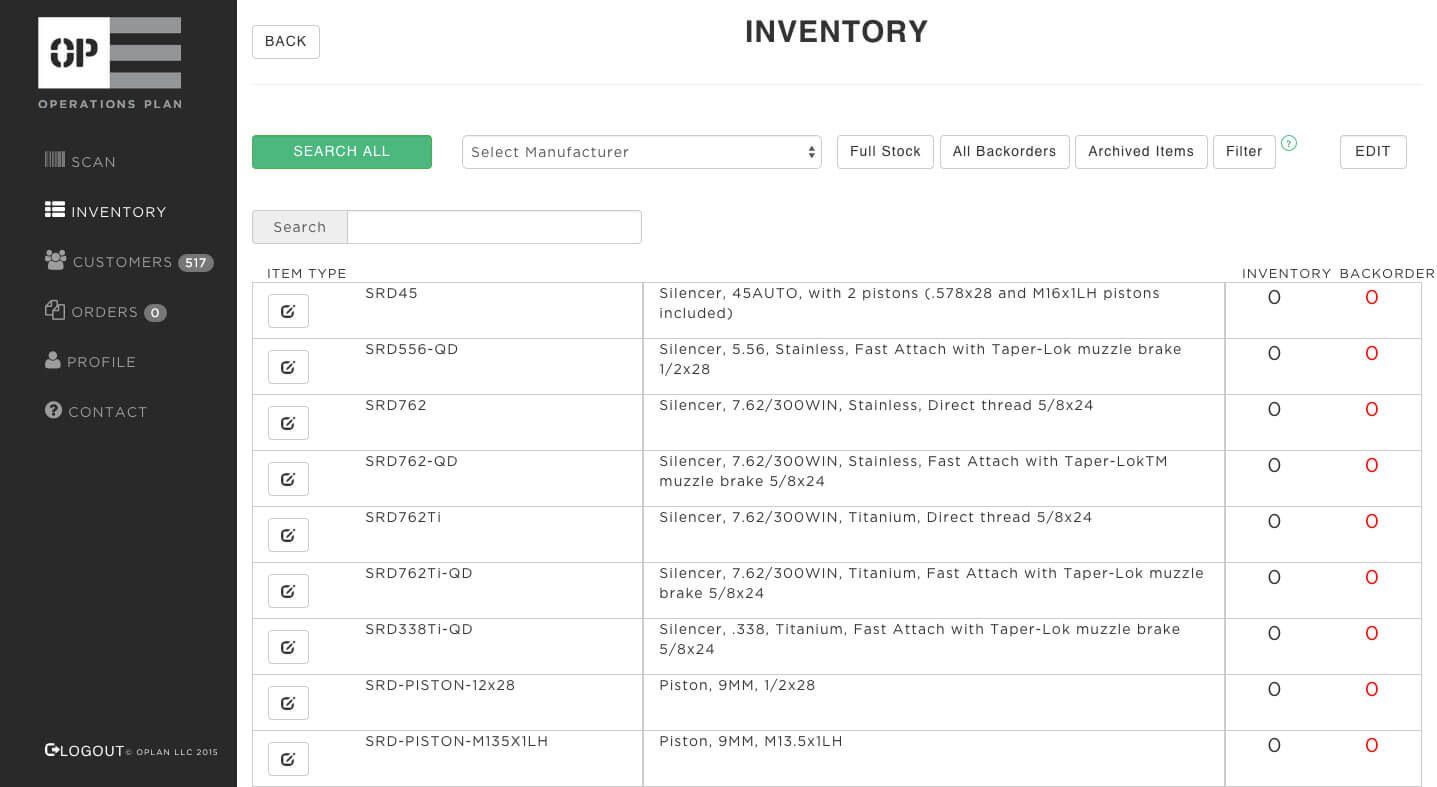 oplan inventory website screen capture