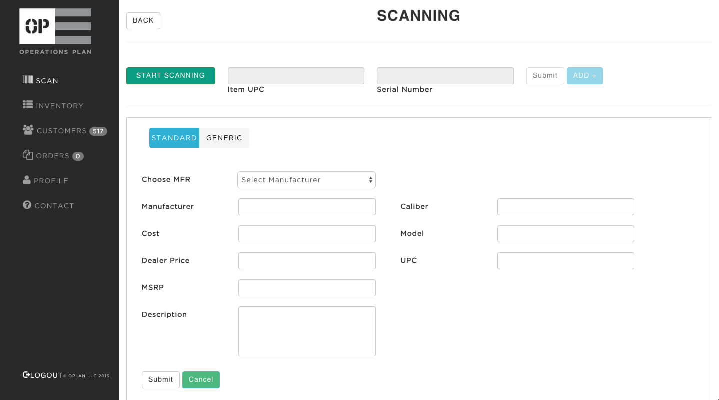 oplan inventory website screen capture